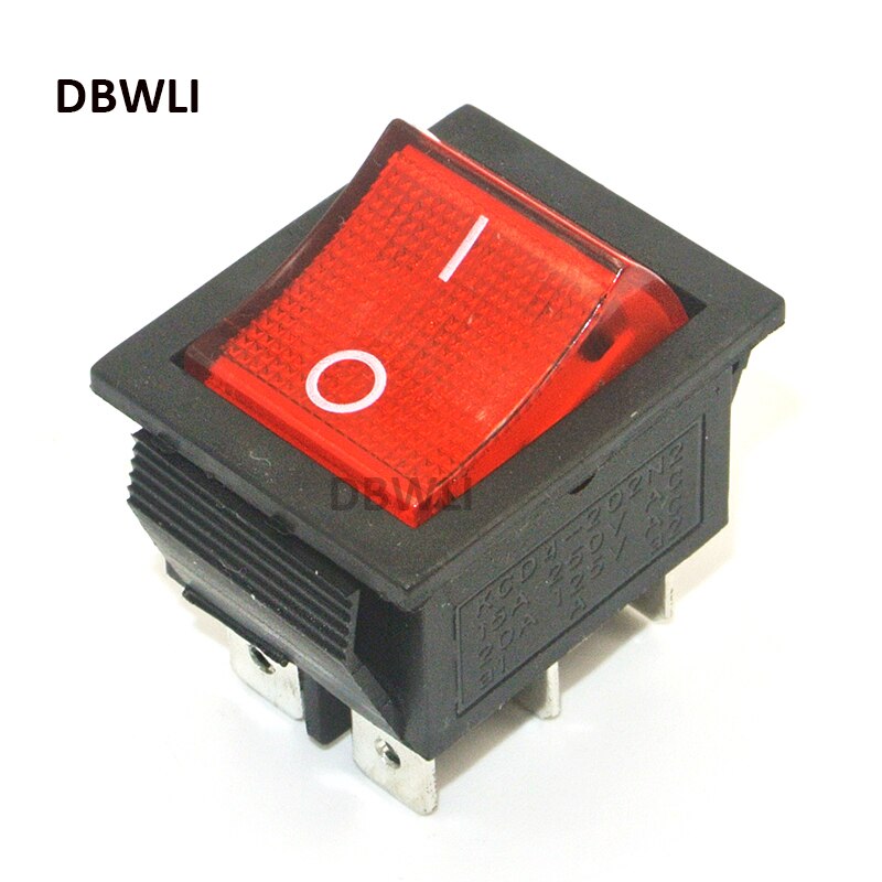 5PCS 6 Pins KCD4 DPDT On-On Latching Rocker Switch Power Switch 2 Position With Indicator Light: Red