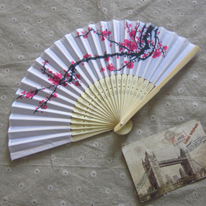 Kirsebærblomst print folde hånd vifter blomster print vintage fan hvid polyester fans sommer piger dans fan