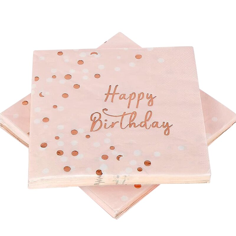 Serviettes joyeux anniversaire serviettes en papier 3 plis rose or décoration de Table décoration d'anniversaire pour enfants