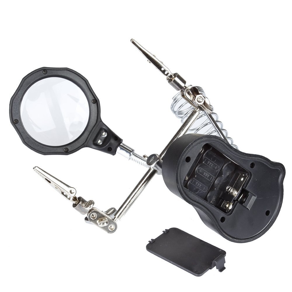 Magnify Glass 3.5x 12X 3rd Helping Clip LED Lighting Handheld Magnifying Soldering Iron Stand Glass Len Magnifier repair