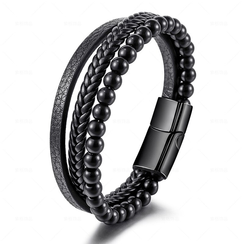 2022 Punk Lederen Armband Mannen Classic Multi Layer Magnetische Gesp Lederen Armband Voor Mannen Sieraden: 3