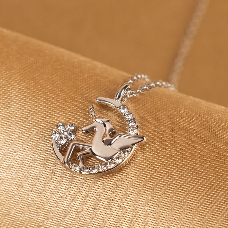 Muzhi Mode Rose Goud Eenhoorn Hanger Ketting Vrouwen Steentjes Schattige Pony Choker Ketting Sweet Meisje Kerst Sieraden
