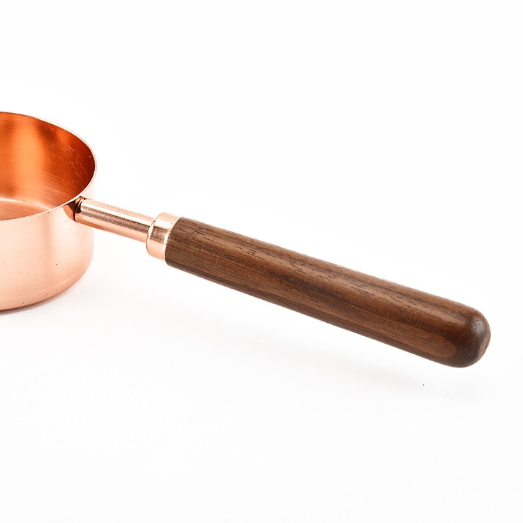 Manche en bois de noyer, plaqué cuivre, tasses à mesurer, cuillère à gâteau, ensemble d&#39;outils de sucre