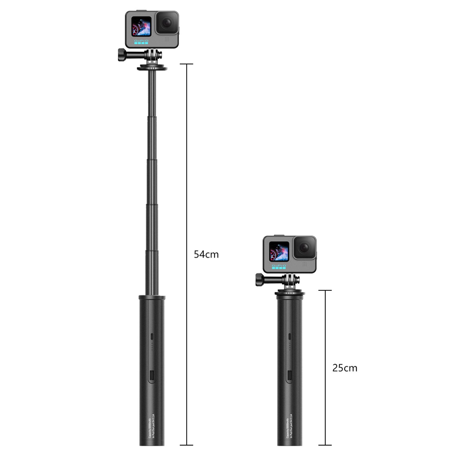 Håndgreb batteri til  go 4800 mah batterioplader powerbank greb håndholdt monopod selfie stick til action kamera