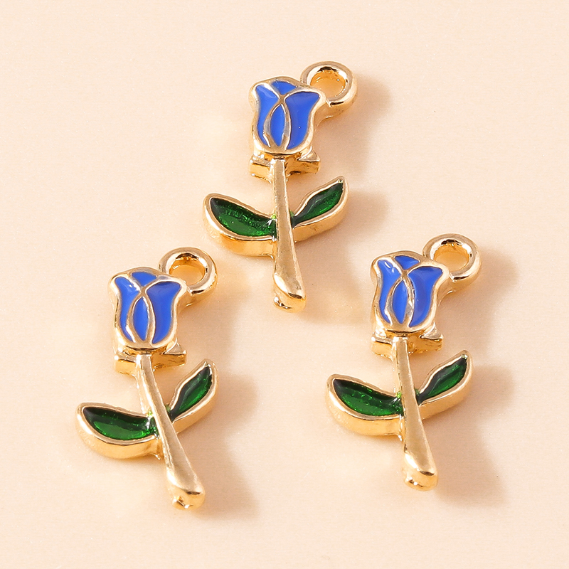 Mini Rosa esmaltada romántica, 10 piezas, 9x18mm, dijes para collares, colgantes, pendientes, fabricación de joyas DIY, hallazgos hechos a mano: Color amarillo dorado claro