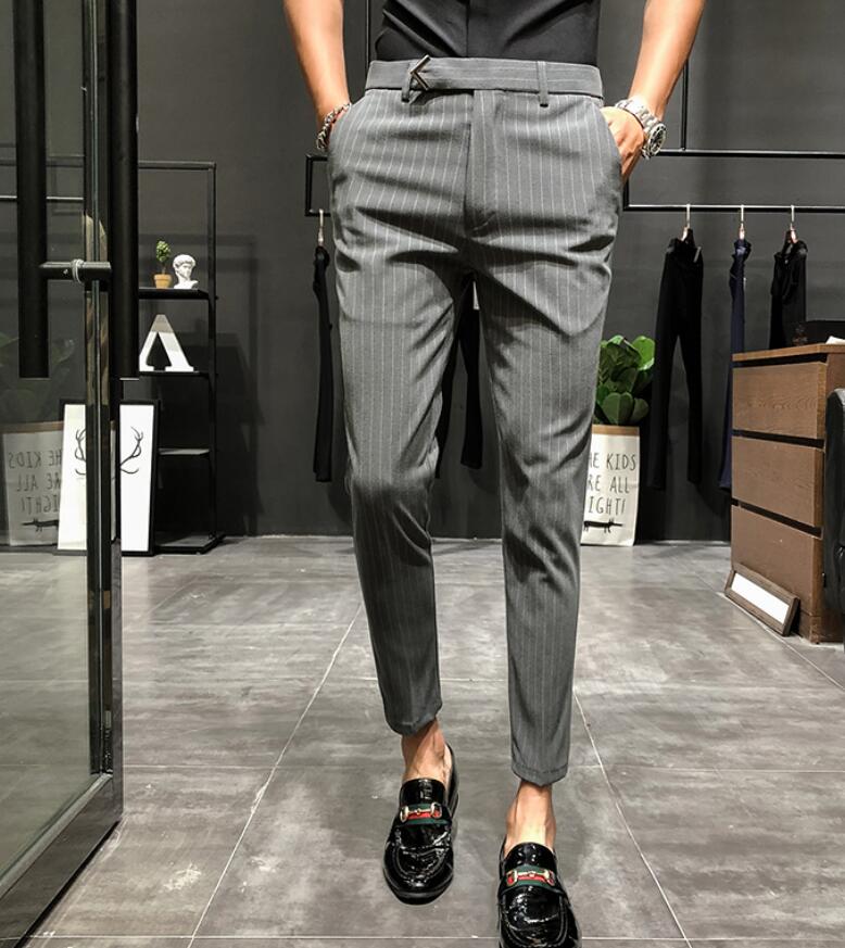 2019Neu stil Männlichen herbst streifen Geschäft-Schlauch/männer reiner baumwolle Freizeit anzug hosen kleidung größe 28-36: Grau / 31