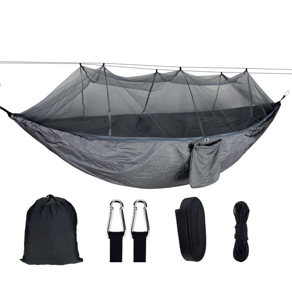 Mosquito Resistant Portable Hanging Tent Outdoor Camping Garden Hammock 1-2 Person Insect Net Strength Sleep Swing: Gray