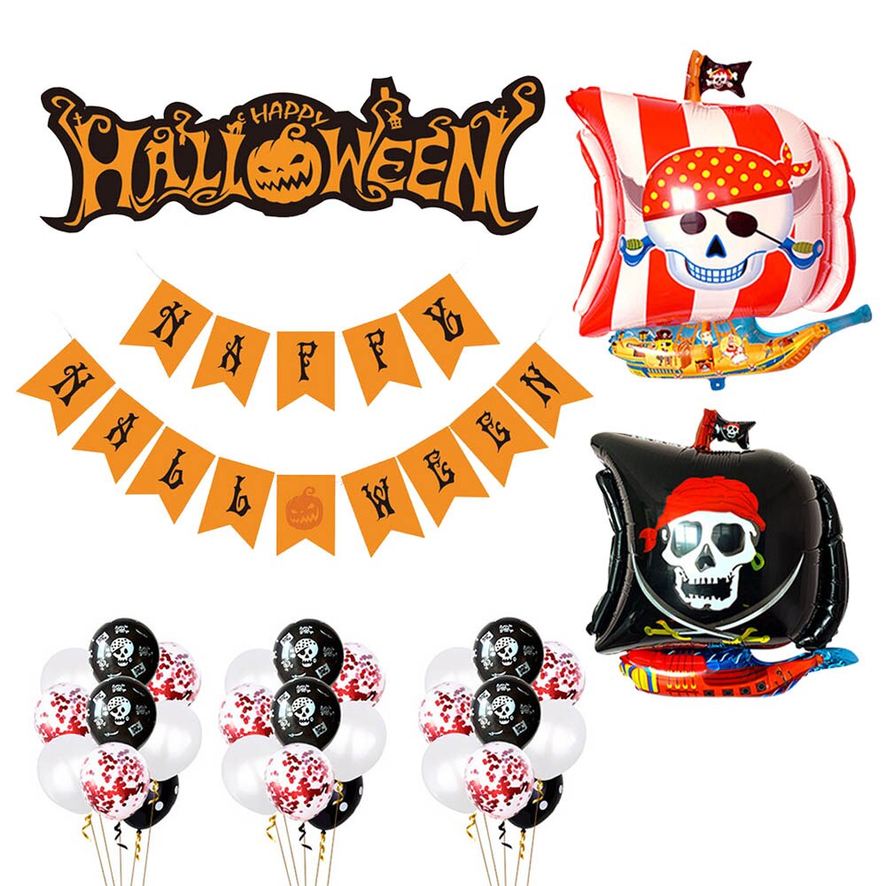 Besegad Happy Halloween Decoratie Kit Inclusief 2 Set Opknoping Banner + 29pcs Piraat Ballonnen voor Piraat Halloween Party