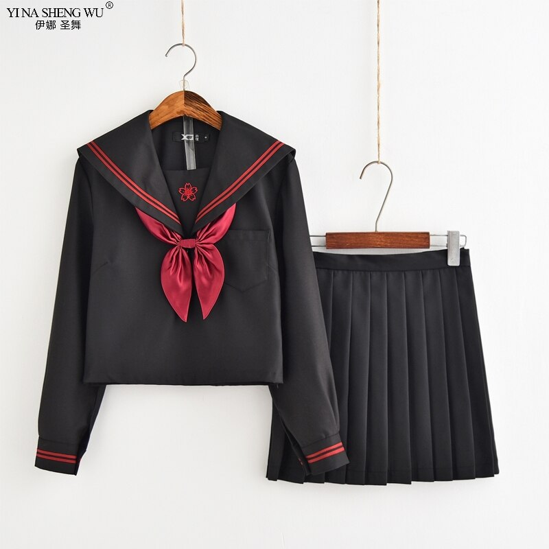 Tr japonês jk define uniforme escolar japonês meninas sakura bordados high school feminino novidade marinheiro ternos yankee uniforme da menina