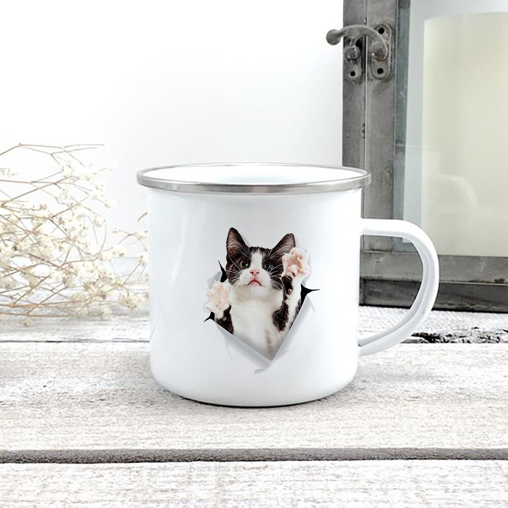 Kreative 3d Druck Katze Emaille Kaffee Tee Becher Hause Frühstück Nachtisch Milch Hafer Tassen mit Griff Wasser Becher für Liebe katze Menschen