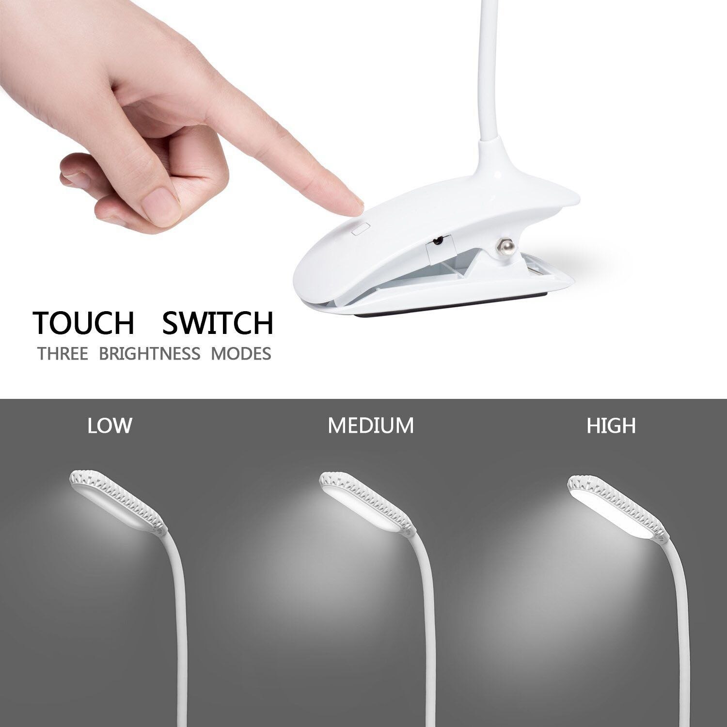 LED Clip Leeslamp Daglicht 12 Leds Leeslamp-3 Helderheid USB Oplaadbare Touch-Schakelaar Nachtkastje Boek Licht