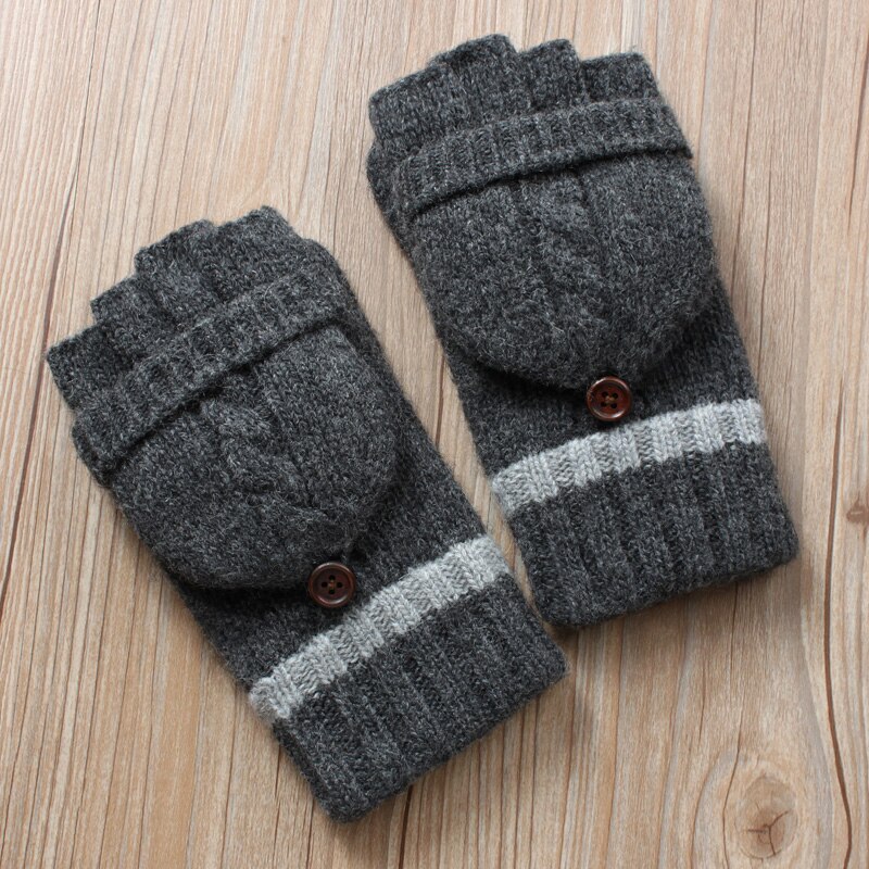 Guantes sin dedos de invierno para hombre, mitones de lana tejidos, manoplas cálidas de terciopelo para invierno, manoplas cálidas para hombre, medio guantes de conducir dedo