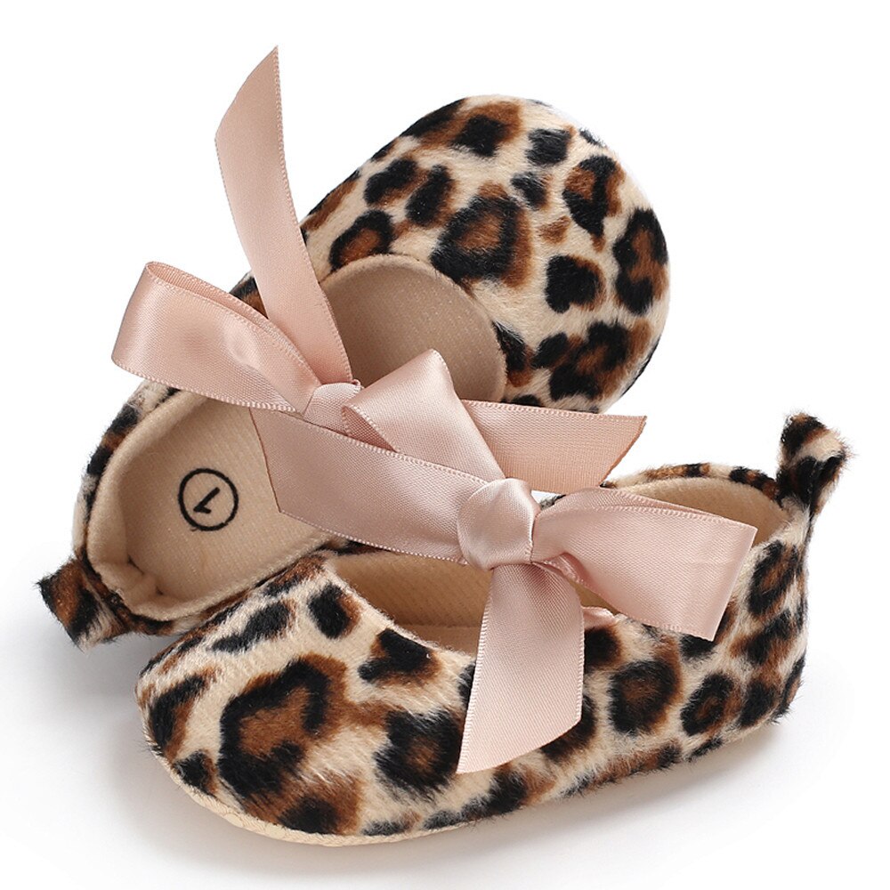 Toddler Cute Girl Leopard Print Tie Soft Newborn Anti-slip Baby Shoes Leopard Print Newborn Anti-slip Classic Sports Sneakers