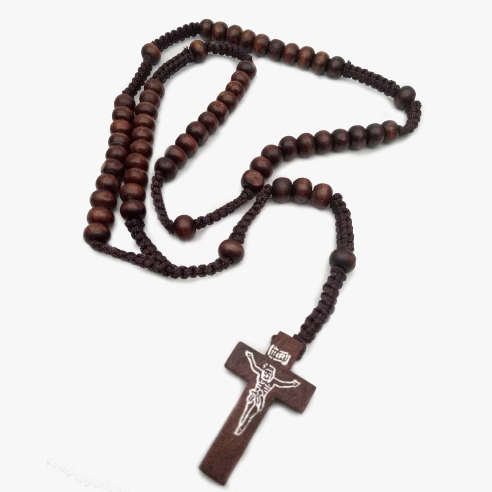 Katolsk rosenkrans halskædehåndlavet kryds halskæde religiøse smykker: 01 mørkebrun