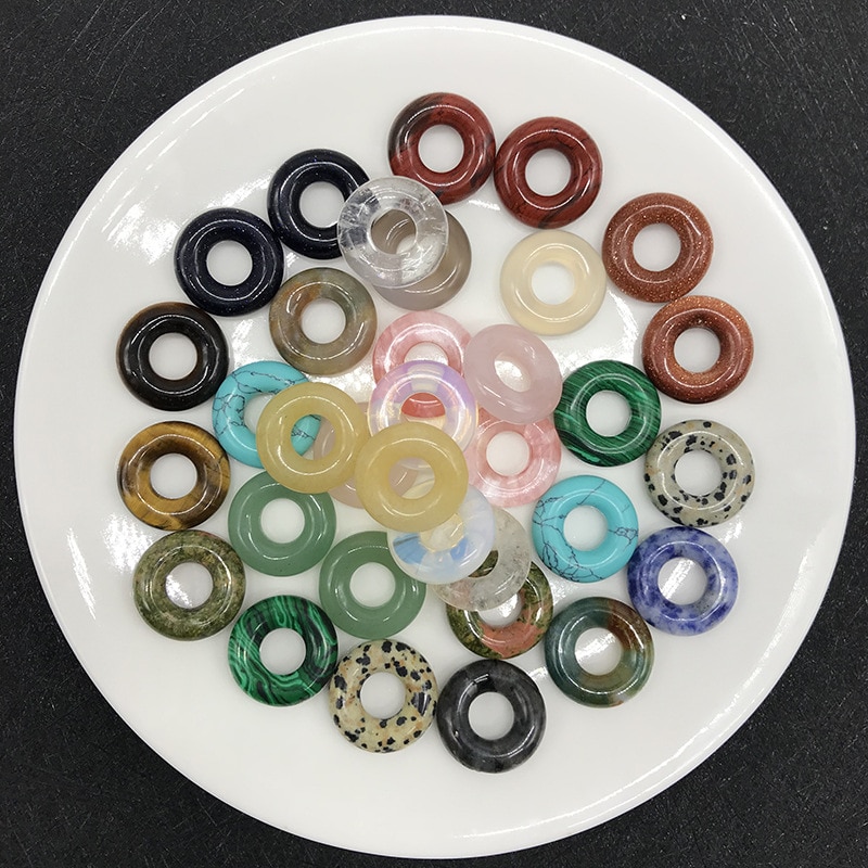 20mm 2 sztuk/paczka moda pokój klamra duże koraliki z dziurką Bagel z kamienia naturalnego 17 kolorów koraliki do wyrobu kolczyków