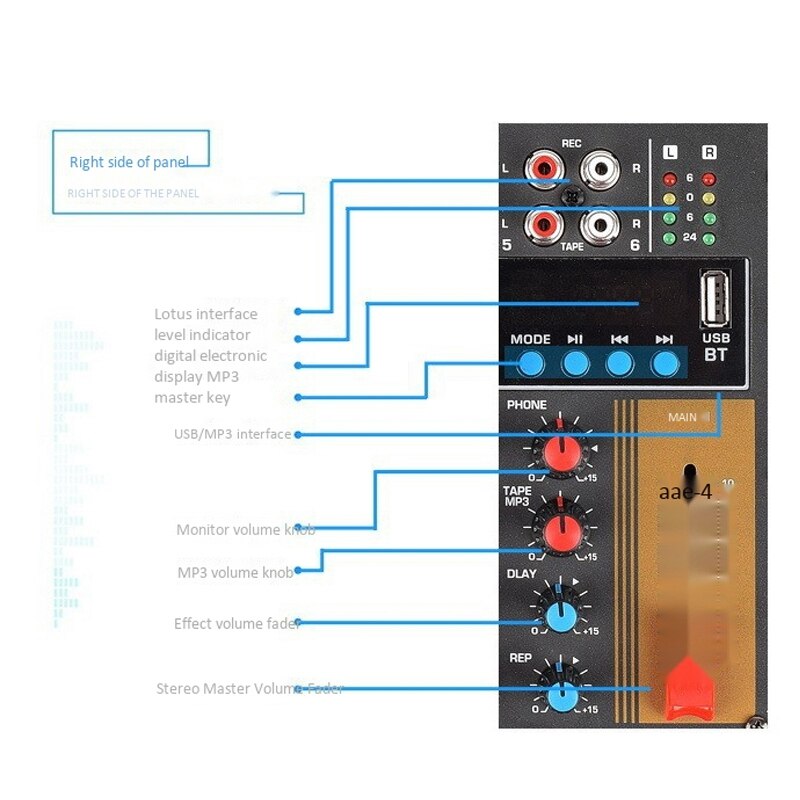 FX-4U 4-Channel USB Jack Portable o Sound Mixer Bluetooth o Sound Mixer(EU Plug)
