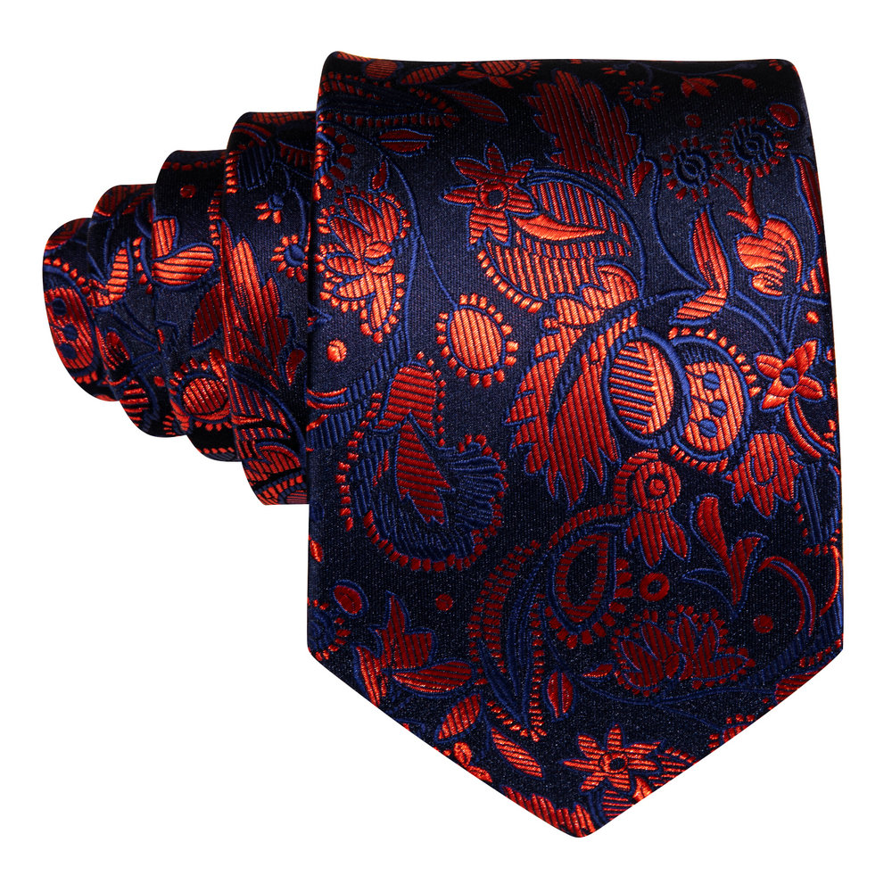 Corbatas de seda rojas y azules para hombre, conjunto de gemelos cuadrados de bolsillo de Cachemira Jacquard, a la , para novio, boda, , negocios, Barry.Wang, novedad