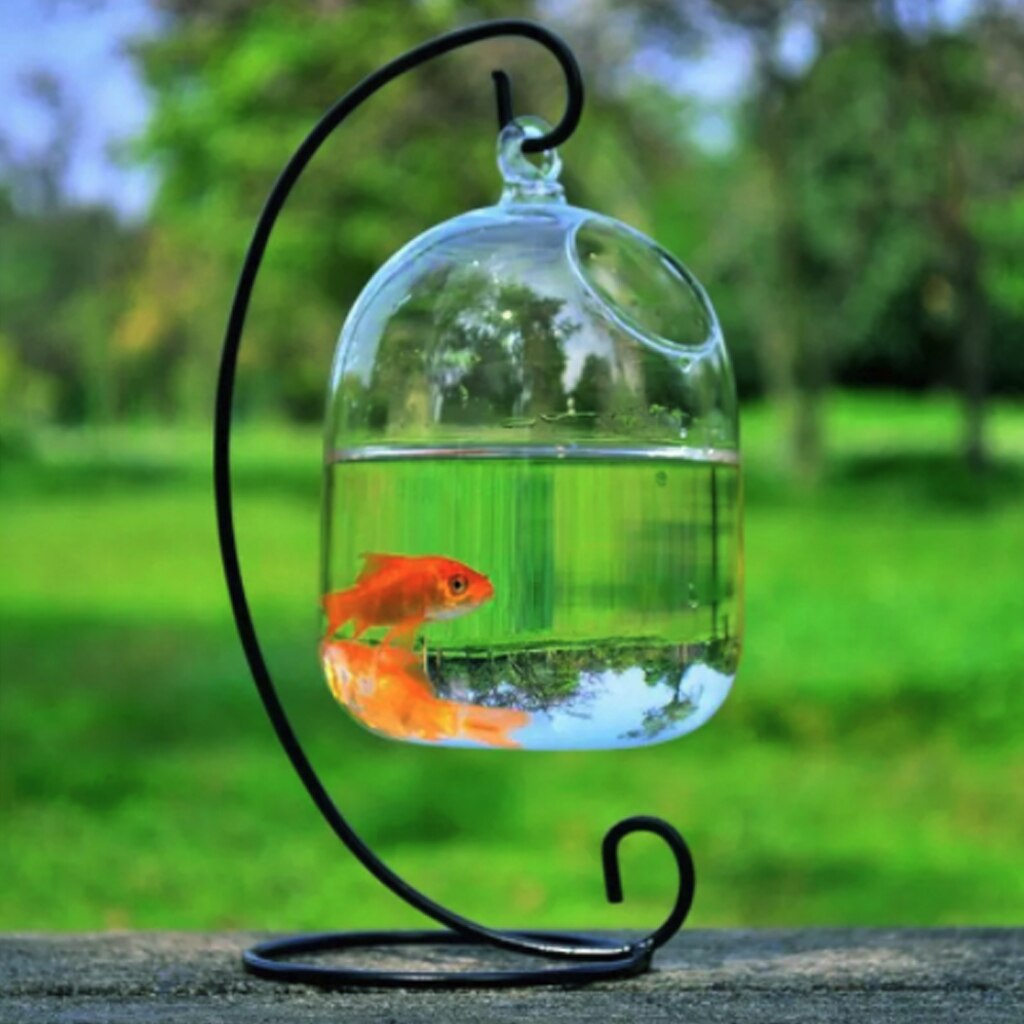 Hängande glas akvarium akvarium fisk skål genomskinlig guldfisk tank växt blomvas flaska för hem skrivbordsinredning