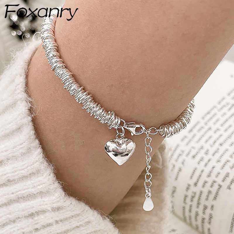 FOXANRY LIEFDE Hart Punk Armband voor Vrouwen Koppels INS Mode Creatieve Vintage Handgemaakte Strand Accessoires