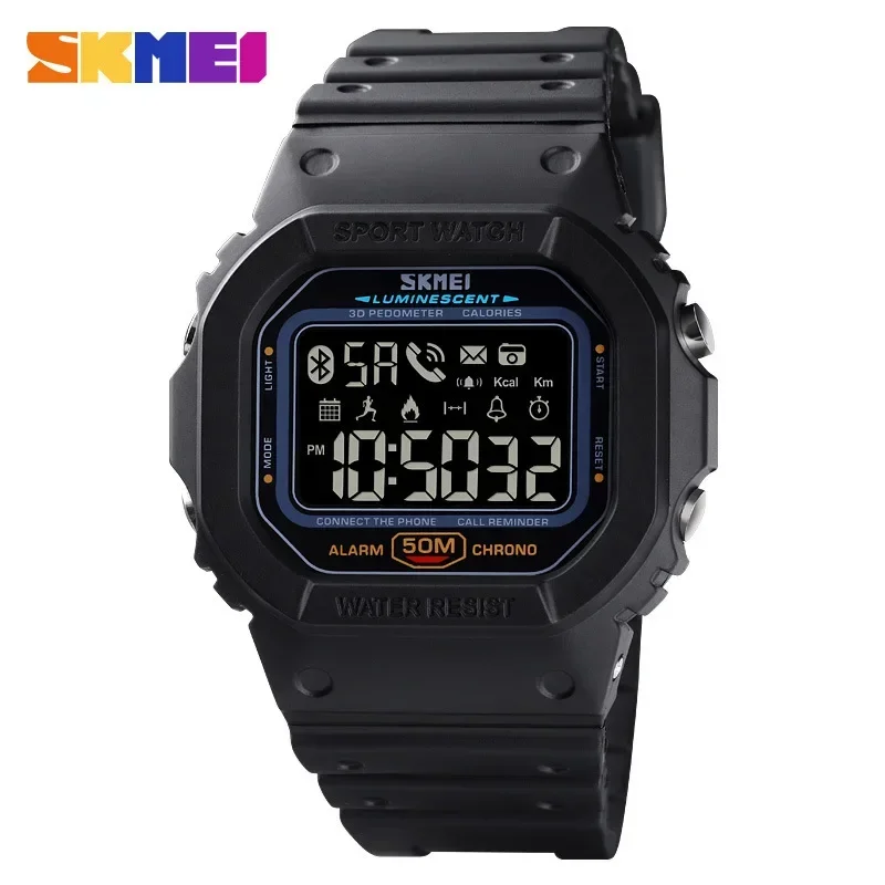 SKMEI 1629 Sport Digitale Horloge voor Mannen Stappenteller Calorie Tracker Bluetooth Elektronische Heren Horloges Waterdicht reloj hombre: Blauw
