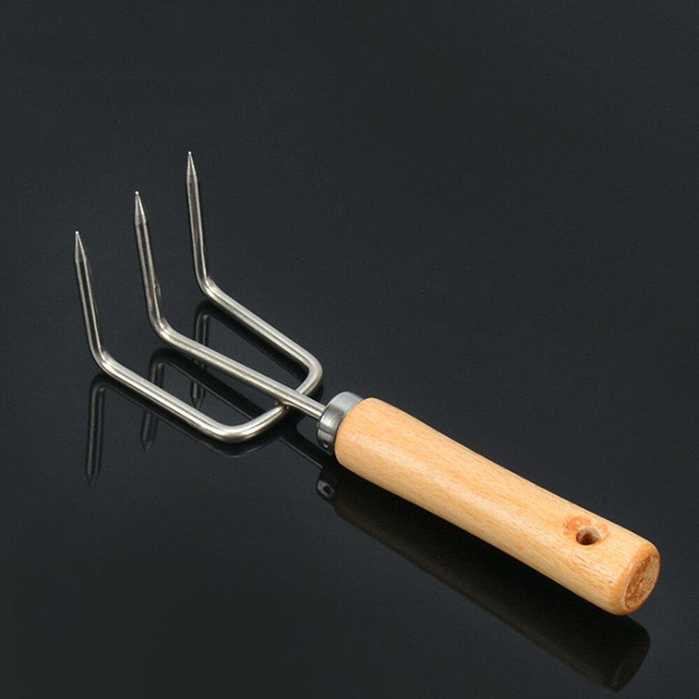 1pcs Garden Mini Rake Stainless Steel Rake With Wooden Handle Strong Short Firm Grip Claw Rake Garden Tool
