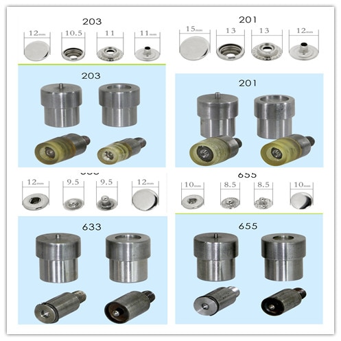 201 Metal Fastener Snap Button Dies For Handmade Press Machine Manual Install Snap button Mold 655, 633 ,831 ,203 Button Tools