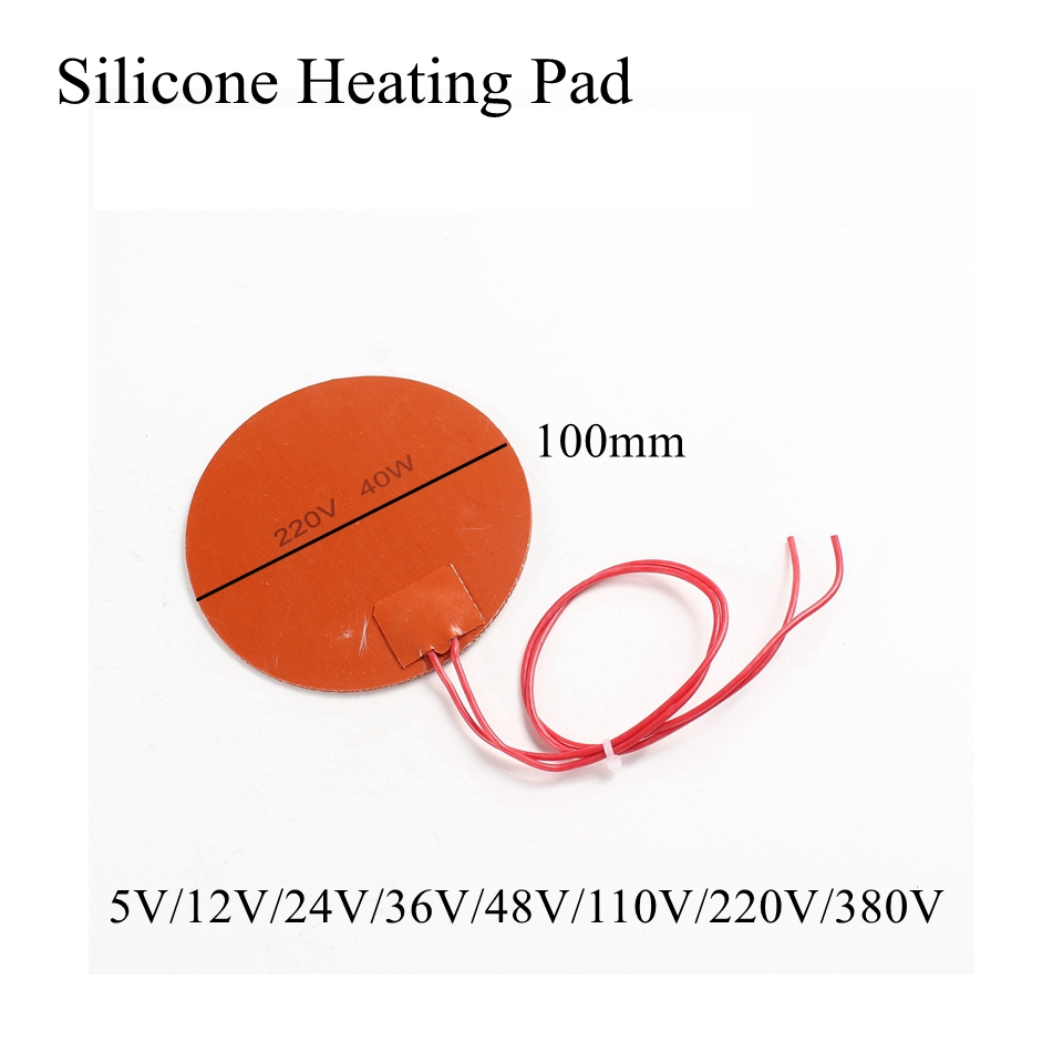 Round 100mm 5V 12V 24V Silicone Heating Pad Electric Silicone Rubber Heat Mat Heated Bed Plate Flexible Waterproof 3D Printer