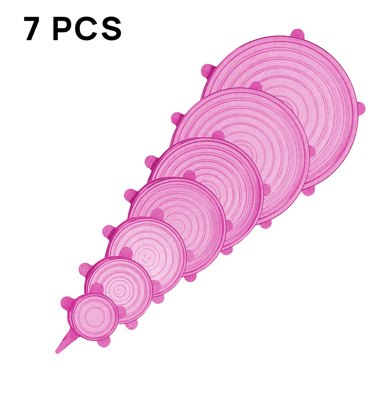 7PCS XXL Reusable Silicone Caps Food Cover Adjustable Stretch Bowl Lids Kitchen Wrap Seal Fresh Keeping Cookware Accessories: 7pcs pink