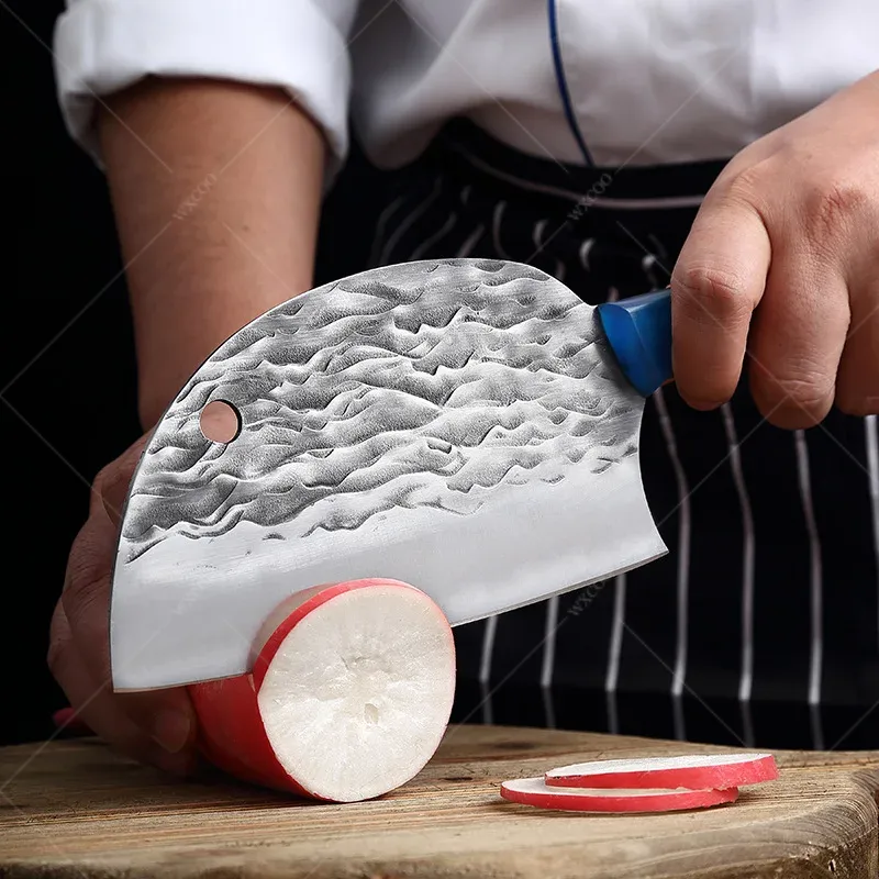 Hand Forged Kitchen Knife Chopping Dual-purpose Knife Slicing Hammer Pattern Stainless Steel Resin Wood Handle Chef's Knife