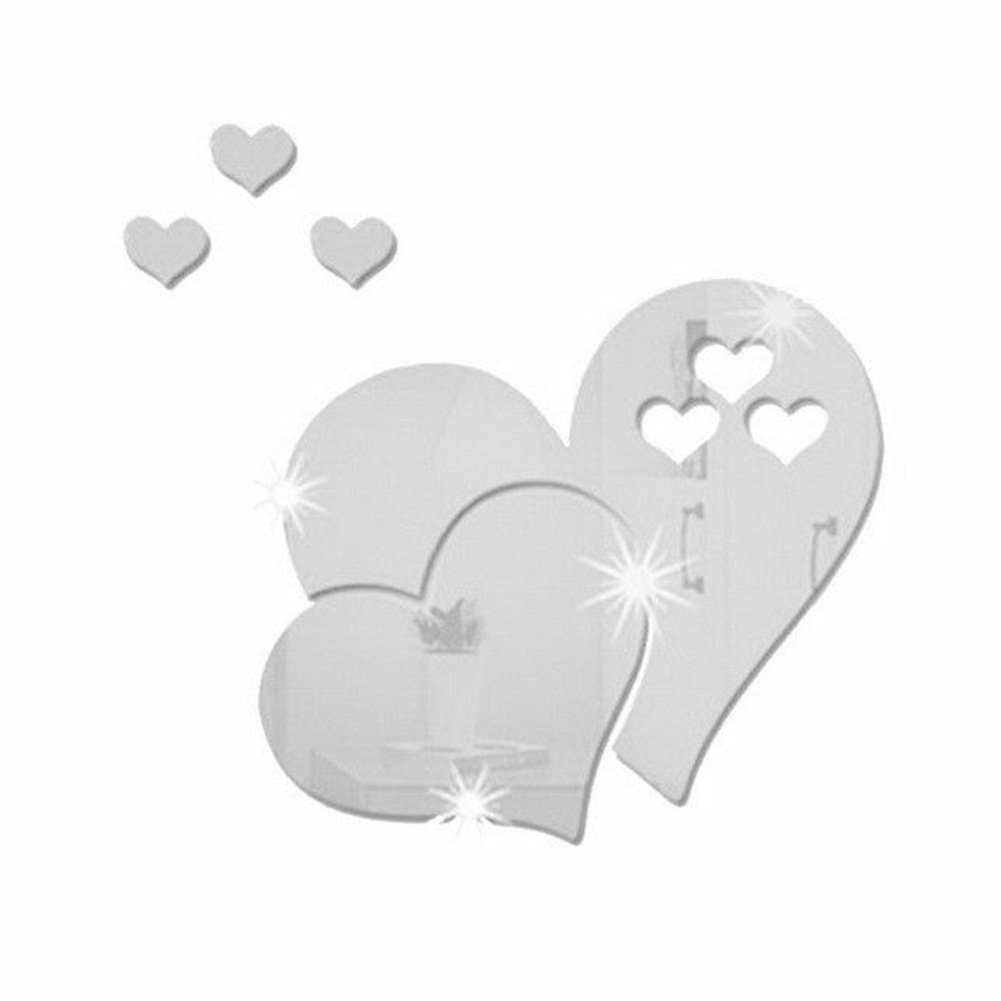 3D Mirror Sticker DIY Self Adhesive Acrylic Mirror Mural Decals Modern Bedroom Living Room Background Art Home Decoration: silver 20cm Heart
