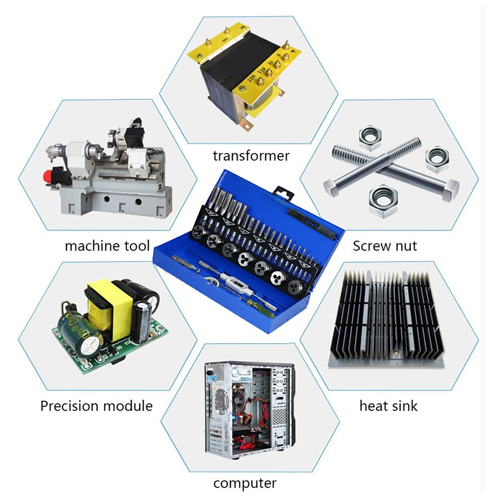 32 PCS HSS Tap Die Set Wrench Thread Cutting M3-M12 Tap Die Screw Thread Making Tool Bit Set Engineer Kit