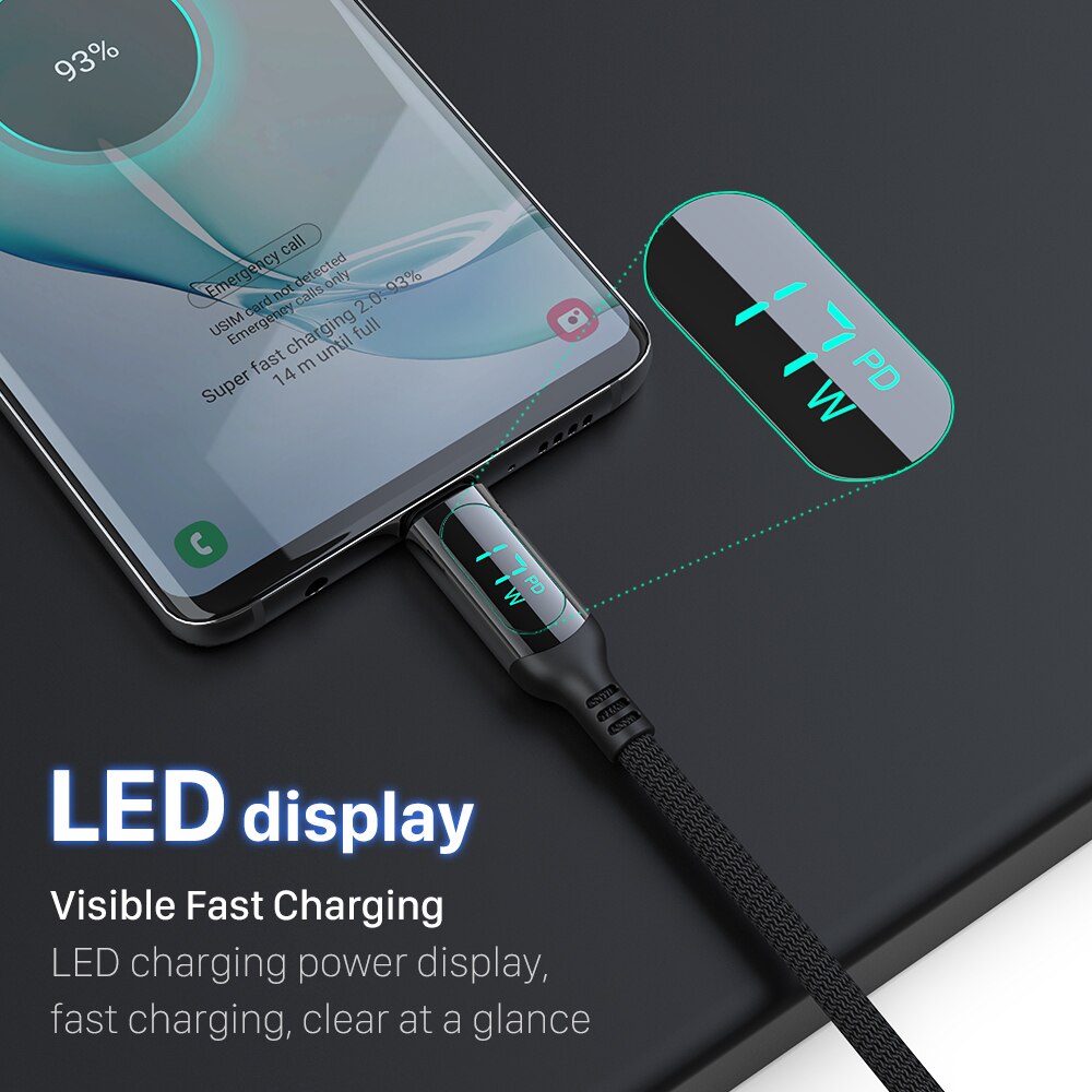 WOTOBE PD100W USB C zu USB C Kabel, LED-anzeige 5A E-Marker Schnelle Ladung Nylon Geflochtene Schnur für Samsung S21 Ultra iPad Laptop