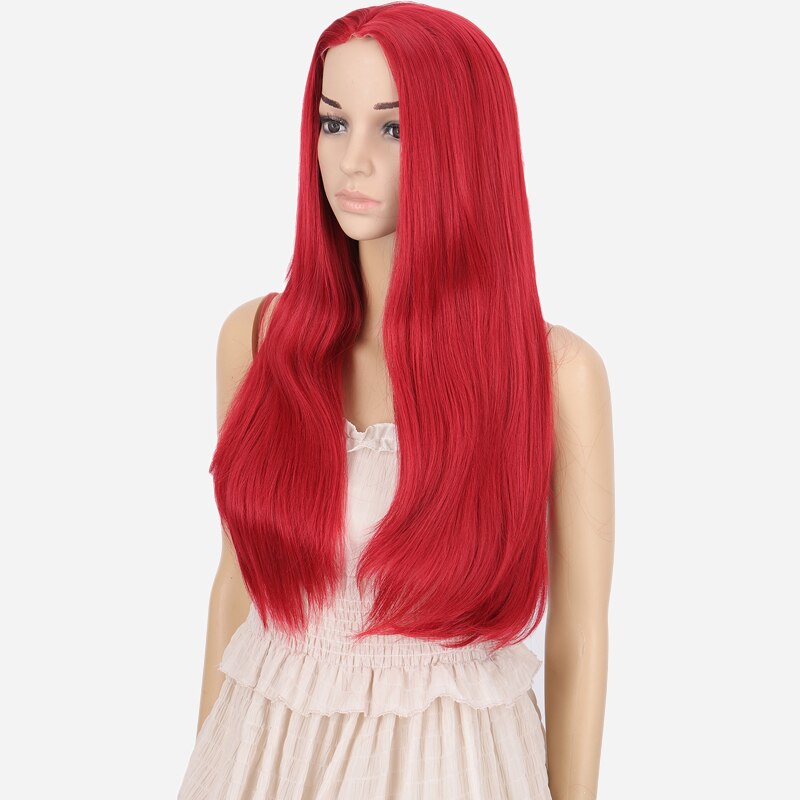 DIANQI 24"long straight synthetic lace front wig heat resistant fiber natural red color daily wearing wigs