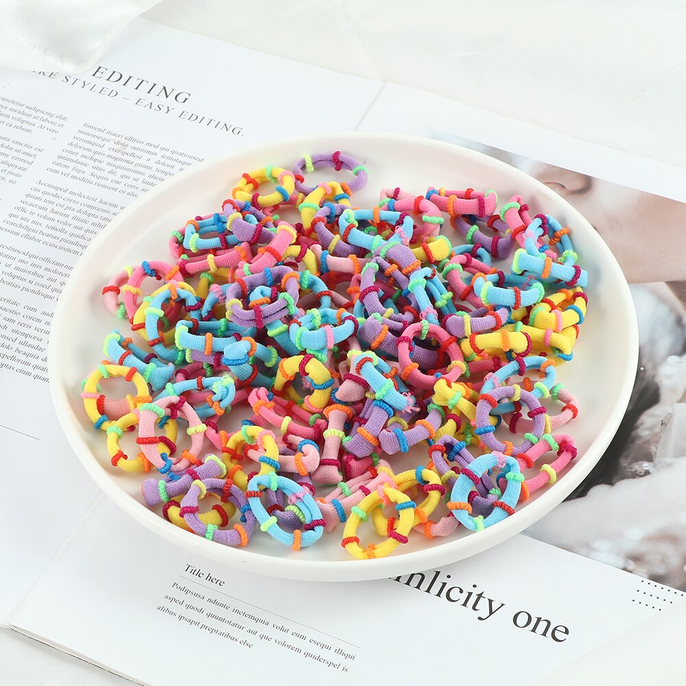 50 Stks/set Elastische Haarbanden Kinderen Meisjes Paardenstaart Houder Chouchou Rubber Band Hoofdband Haar Ties Candy Kleur Haaraccessoires: 4 Set
