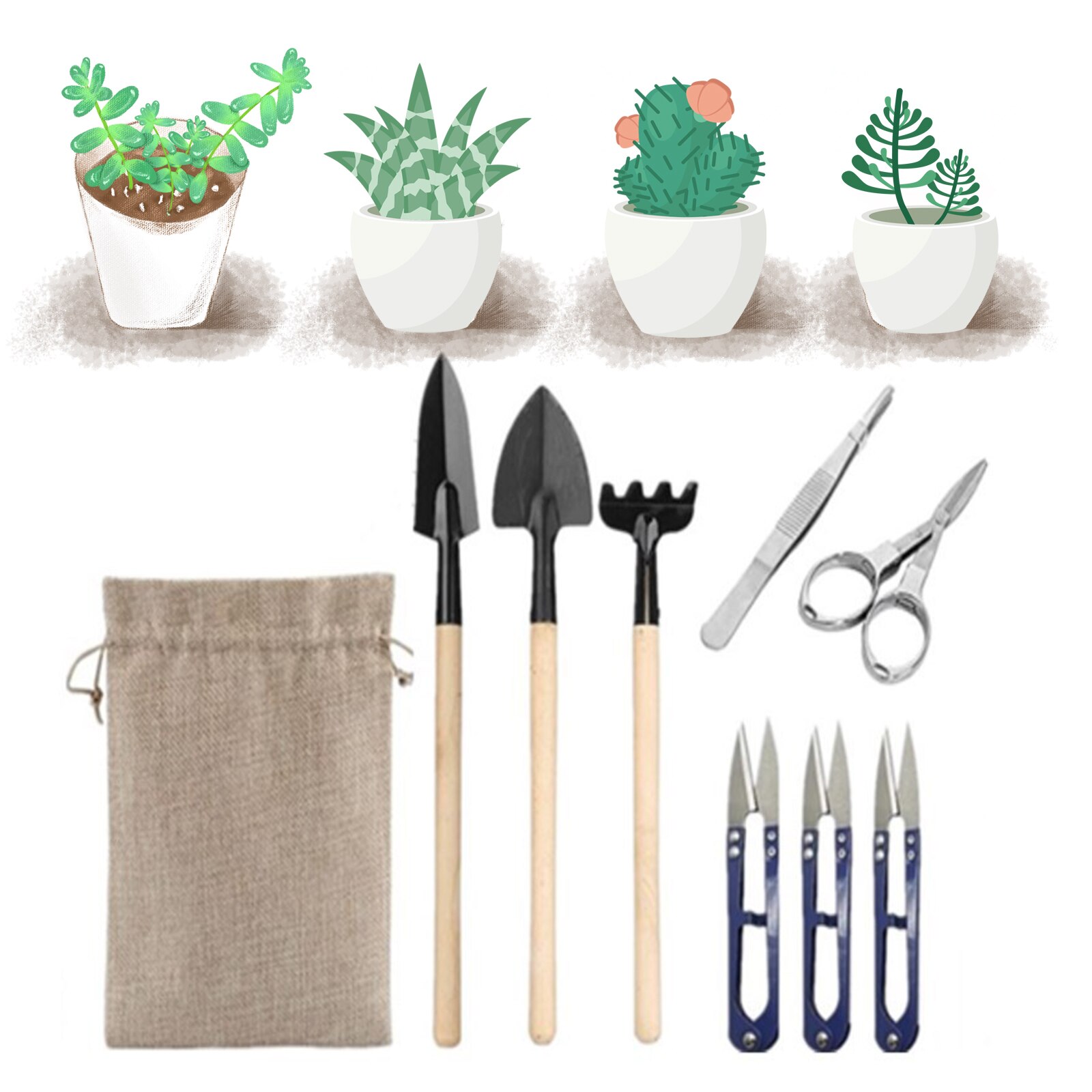 Garden Planting Tool Set for Succulents Miniature Cactus Bonsai Weeding Digging Planting Gardening Hand Tools Mini Rake Shovel