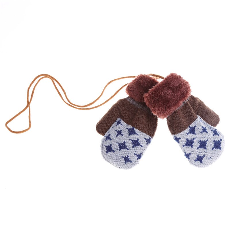 Inverno Del Bambino Guanti Completa Fingers Delle Ragazze Dei Ragazzi Guanto di Lavoro A Maglia Star Modello Guanti Caldi Neonati Guanti Con La Corda: Light grey