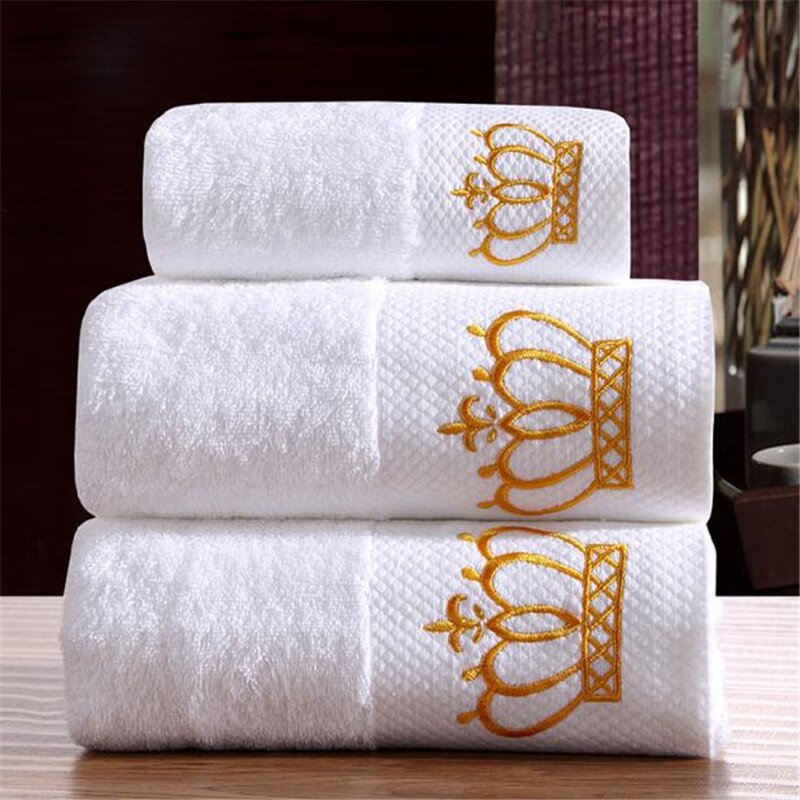 Gestickte Krone Weiß Hotel Handtücher Baumwolle Handtuch einstellen Hand/gesicht Handtücher Badetuch für Erwachsene Waschlappen Hohe Saugfähige: Krone / 3 Stücke Handtuch einstellen