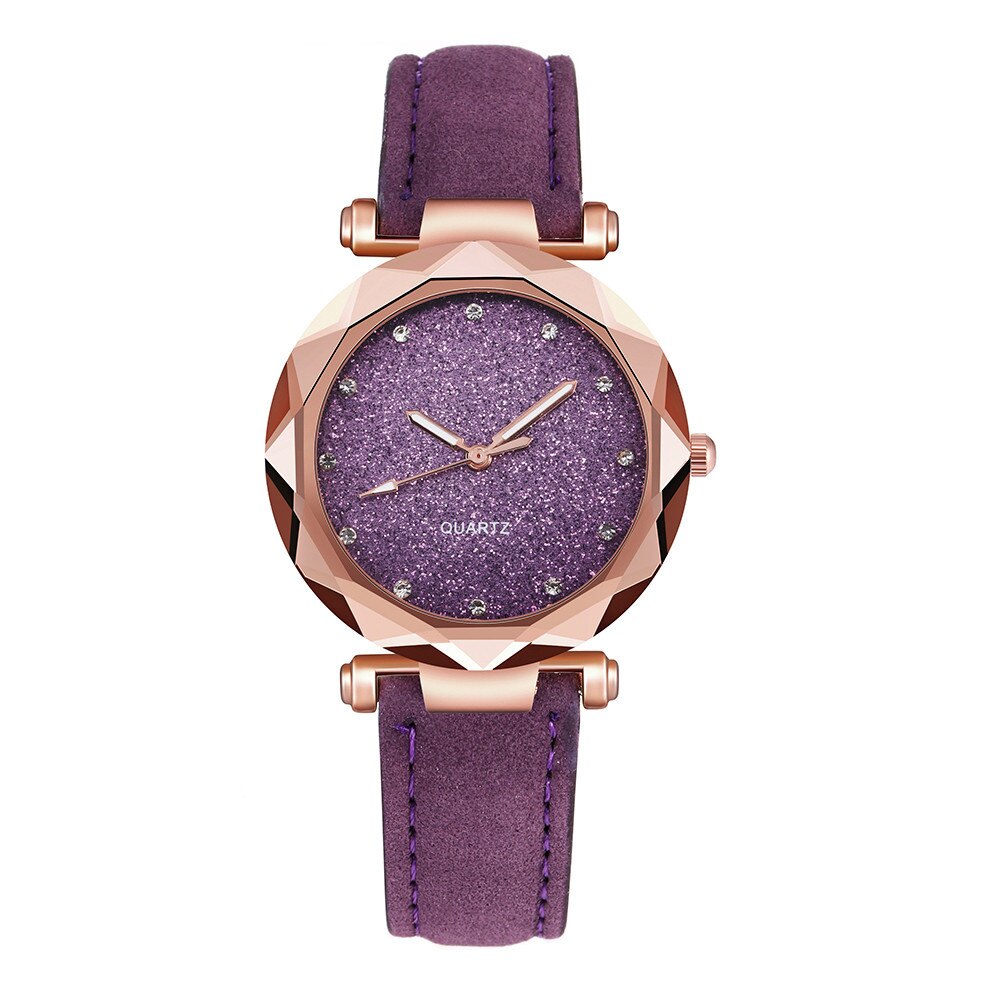Reloj de pulsera con diamantes de imitación para Mujer, accesorio de lujo con cielo estrellado: Morado