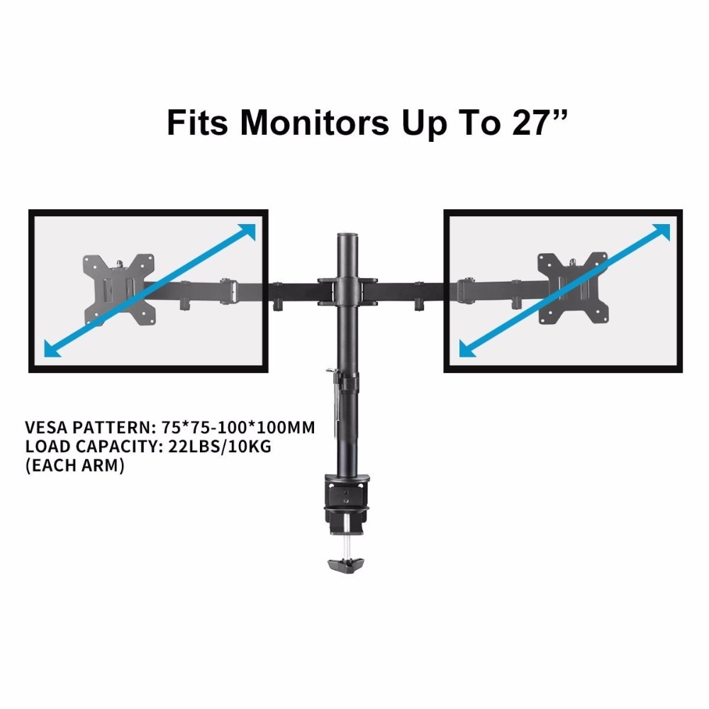 Suptek-soporte de montaje para Monitor LCD LED, totalmente ajustable, de doble brazo, para pantallas de 13 "-27" con inclinación de 15 grados MD6442