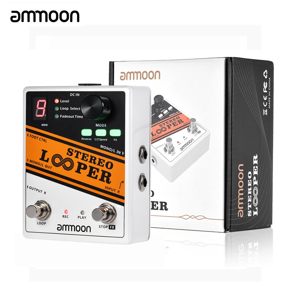 ammoon STEREO Looper POCK LOOP Guitar Effect Pedal 11 Loopers Max.330mins Recording Time Supports 1/2 & 2X Speed Guitar Pedal