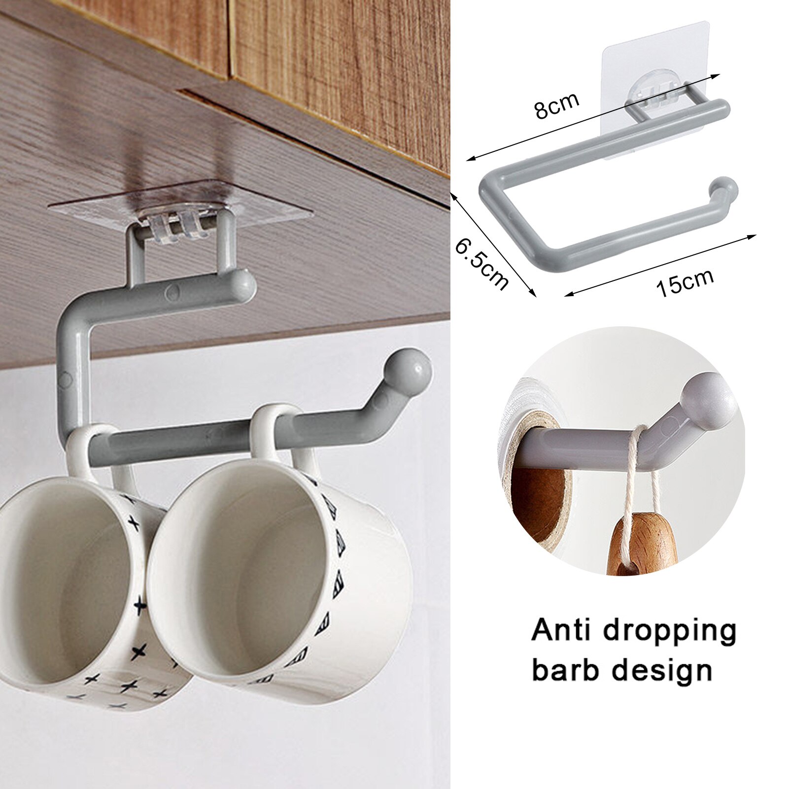 Køkkenpapirrulleholder håndklædeholder rack barskab rag hængende holder badeværelse arrangør hylde toiletpapirholdere: Lille grå