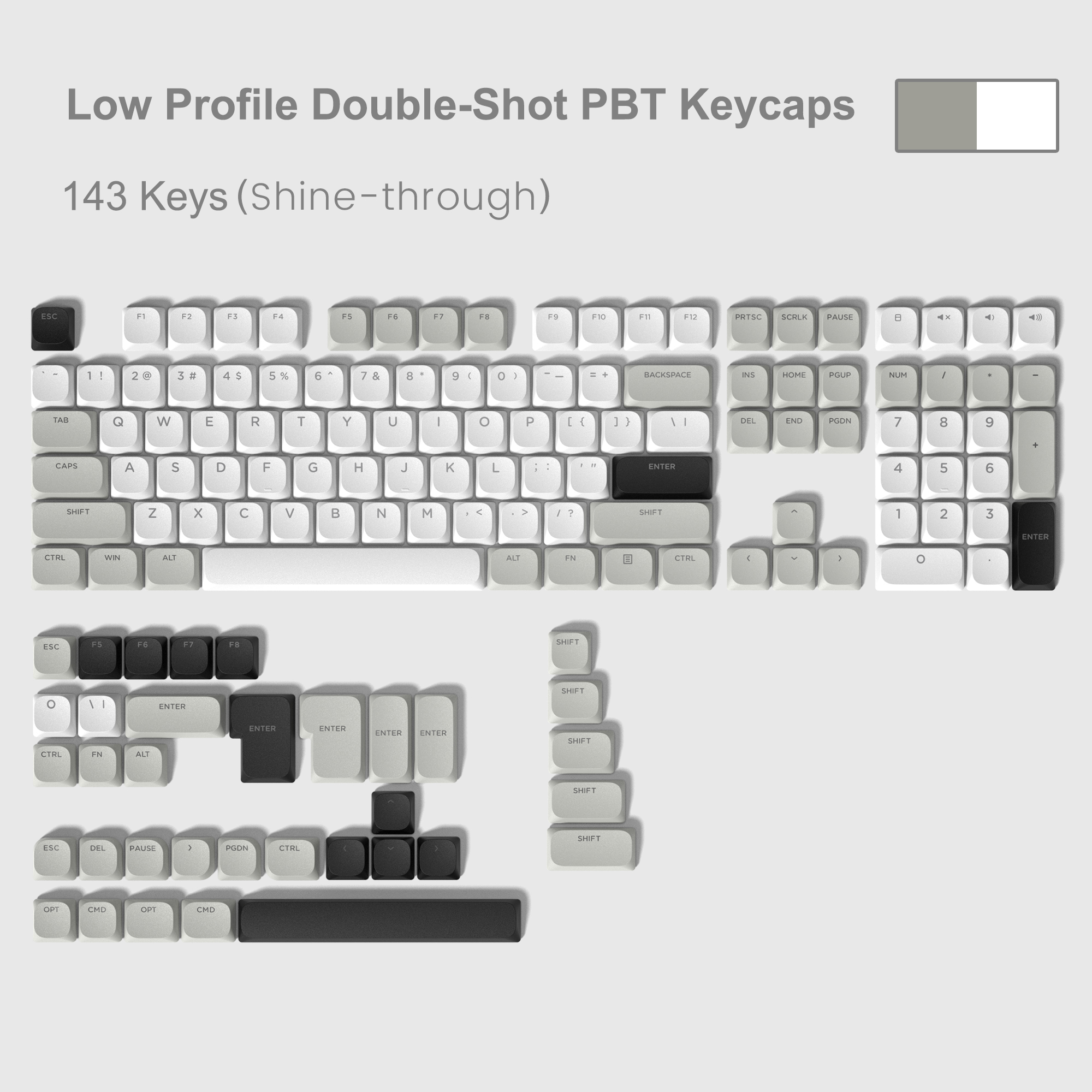 143 toetsen Low Profile PBT Keycaps Backlit Shine Through RGB Key cap voor 60% 61/87/104 Cherry Gateron MX Gamer mechanisch toetsenbord: Kaki