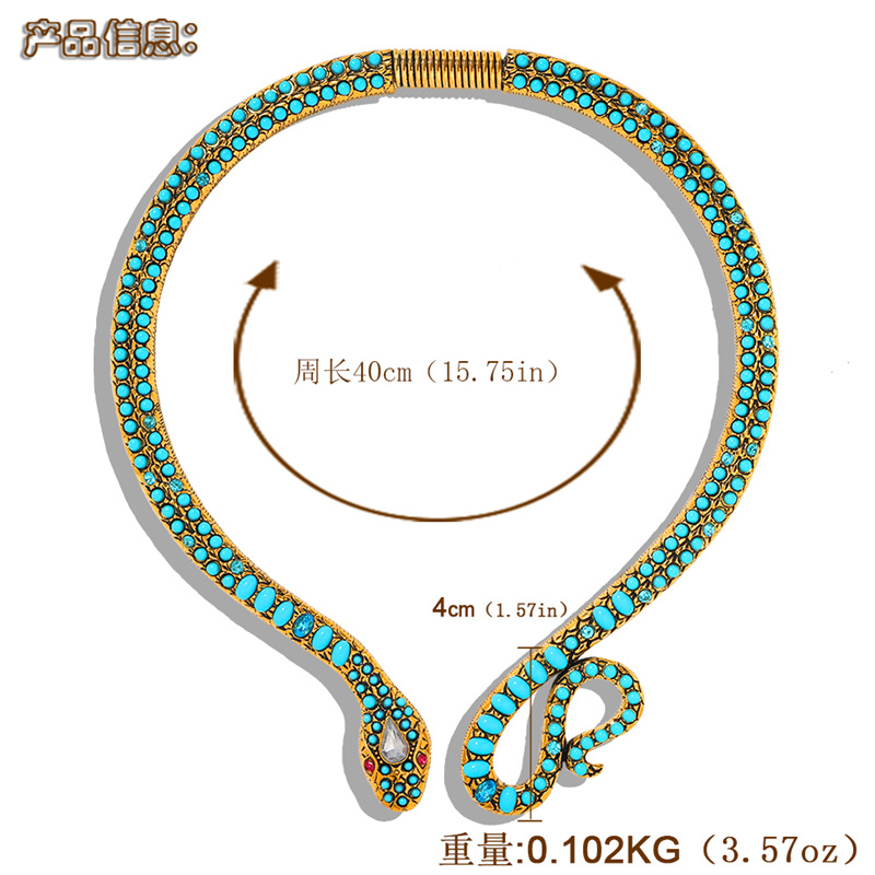 Blauw Turquoise Micron Pave Snake Ketting Antieke Egypte Stijl Cleopatra Buigbare Ketting Sexy Wild Choker Snake Ketting