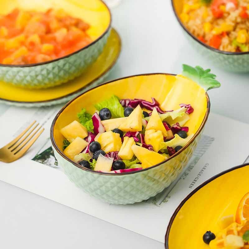 Ceramic Salad Bowl Pineapple Bowl Plate Home Decor Tableware Cute Soup Noodle Bowl Fruit Plate Kitchen Organizer