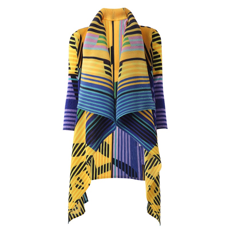 Geplooide bedrukte mode casual buitenponcho Miyake grote revers vest middellange sjaal tops zonbeschermende kleding