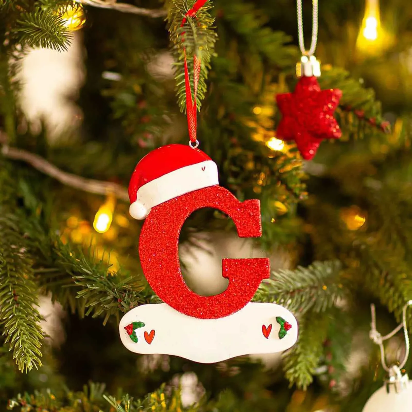 Christmas Tree Decoration Letter Pendant 26 Letters Home acrylic DIY Pendant Xmas Year Decor Ornament navidad: Silver