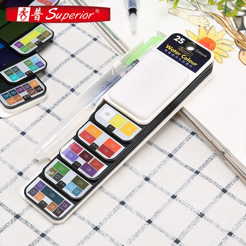 Art Supplies Transparent Solid Watercolor Paint Set Fan-shaped Collapsible Water Color Pigment