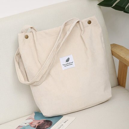 Tassen Voor Vrouwen Corduroy Schoudertas Herbruikbare Boodschappentassen Casual Tote Vrouwelijke Handtas Voor Een Bepaald Aantal: Beige