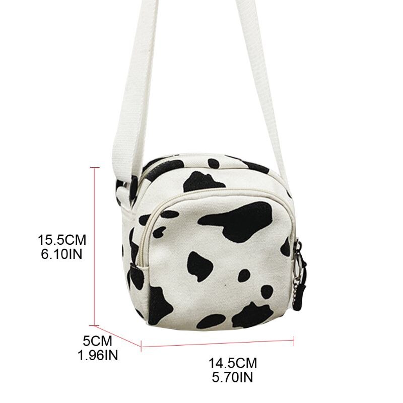 Bolso de hombro tipo bandolera con estampado de vaca de dibujos animados para mujer y niña, bolso de mano Satchel Phone Purse Q1QA