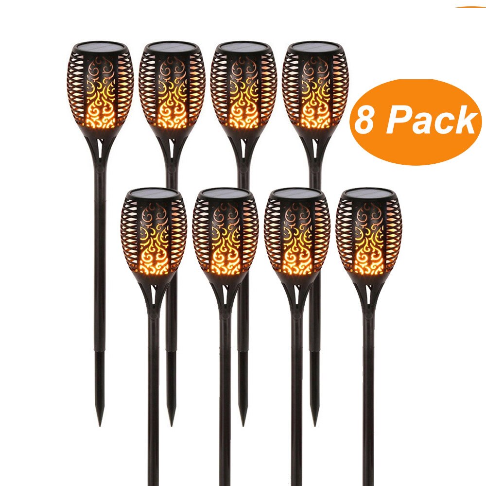 Lámpara LED con efecto de llama Solar impermeable para camino de césped, lámpara con efecto parpadeante romántico, luces LED de fuego para exteriores, decoración de jardín, 33 LED: YX03-33-1M-8pcs